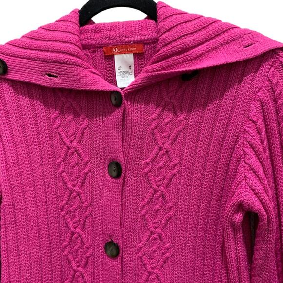 Anne Klein pink cropped sweater button down front cowl collar size M - Picture 2 of 11